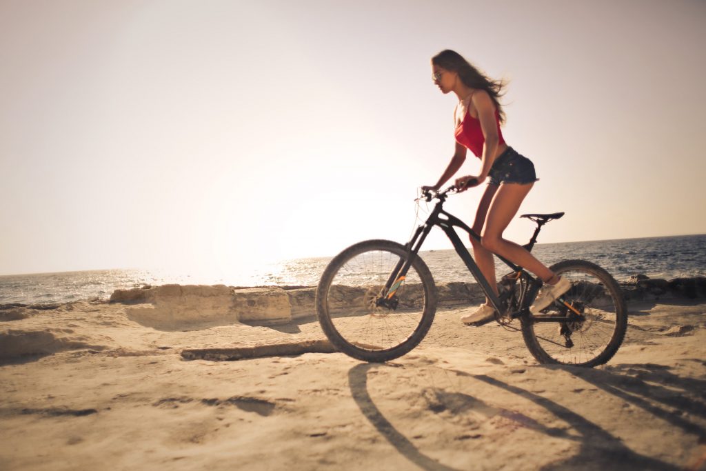 Woman riding a mountain terrain bike